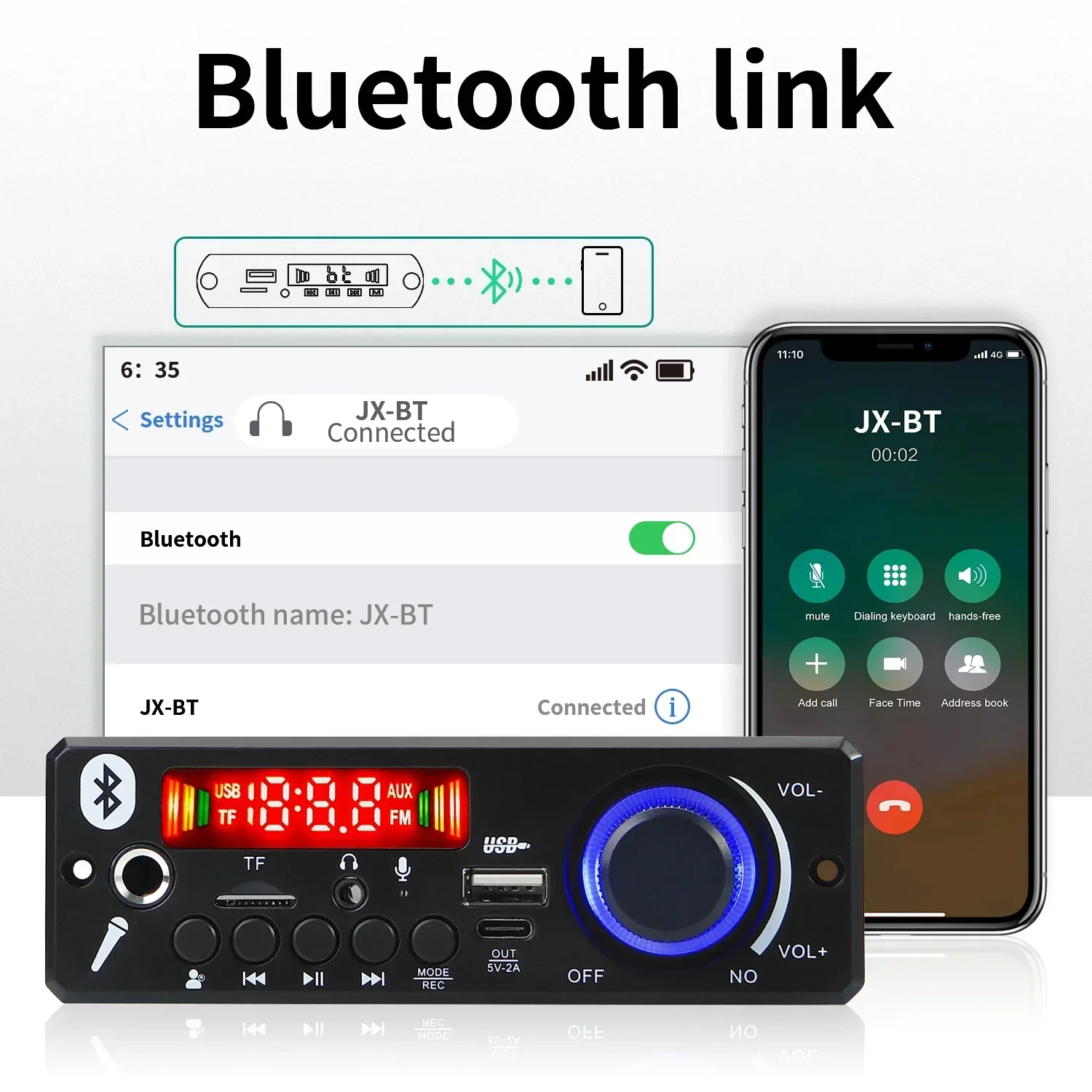 Bluetooth 5.0 scheda di decodifica MP3 2*75W 80W amplificatore lettore Audio 12V lettore MP3 fai da te auto modulo Radio FM TF USB Mic Record Call