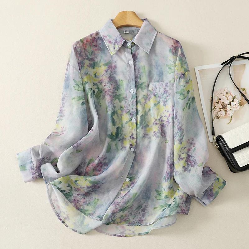 

Loose Women's Floral Print Shirt Coat Large Size Summer New Style Drapey Fashion Sunscreen Top Comfortable Breathable Casual ...