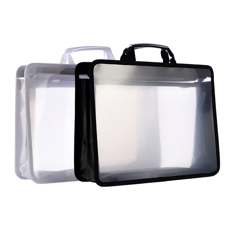 

1Pc Transparent A4 File Handbag Large Capacity Waterproof Documents Students Business Portable Double Layer Zipper Storage Bags