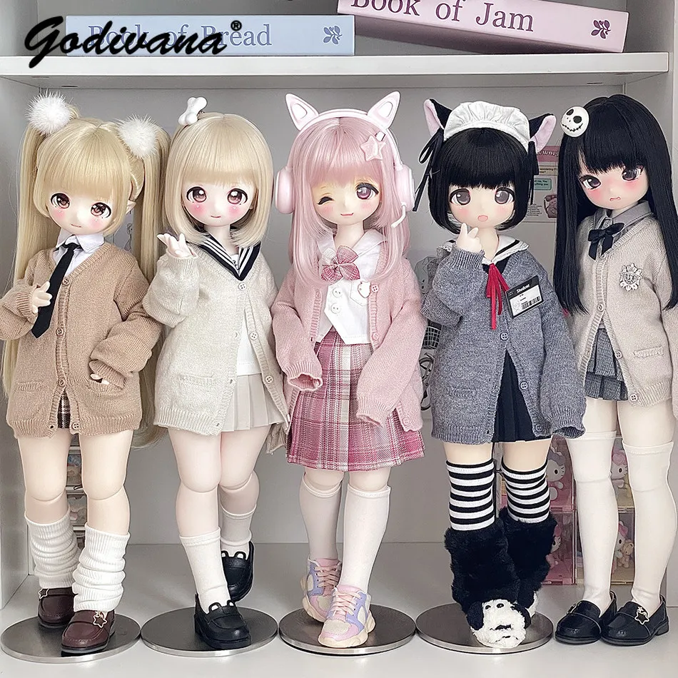 1/4 Bjd Doll Jacket Versatile Preppy JK School Uniform Outfit Long Sleeve Soft Knit Sweater Cardigan Multi‑Color for 1/4 BJD