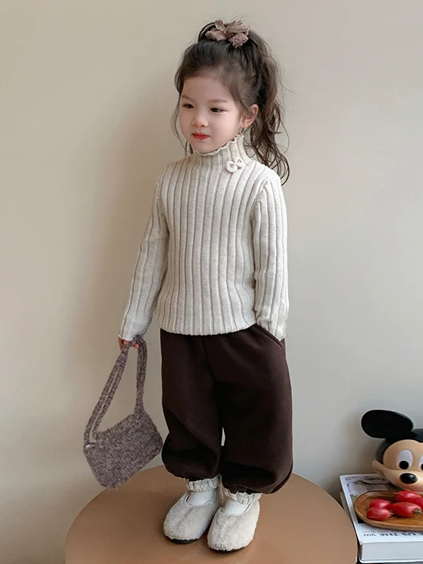 

Универсальный цветной трикотажный джемпер для девочек на осень-зиму с высоким воротником, модный теплый базовый слой, согревающий топ с длинными рукавами