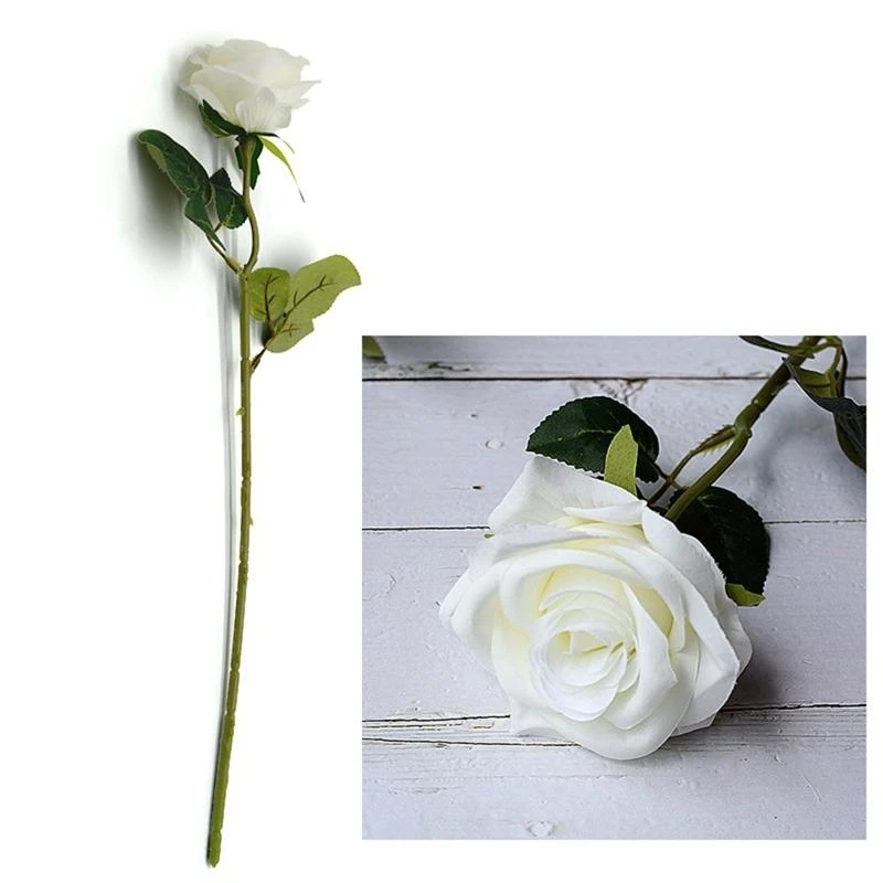 Artificial Silk Rose Flower Simulation Fake Flowers with Stem and Green for Home Wedding Party Decoration Arrangement