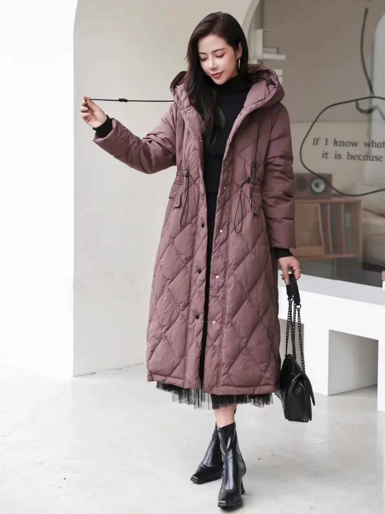 Winter Mid-length Knee-length Warm Coat Women\'s Down Jacket Loose Hooded White Duck Down Jacket 2024 New Fashion Casual Parkas