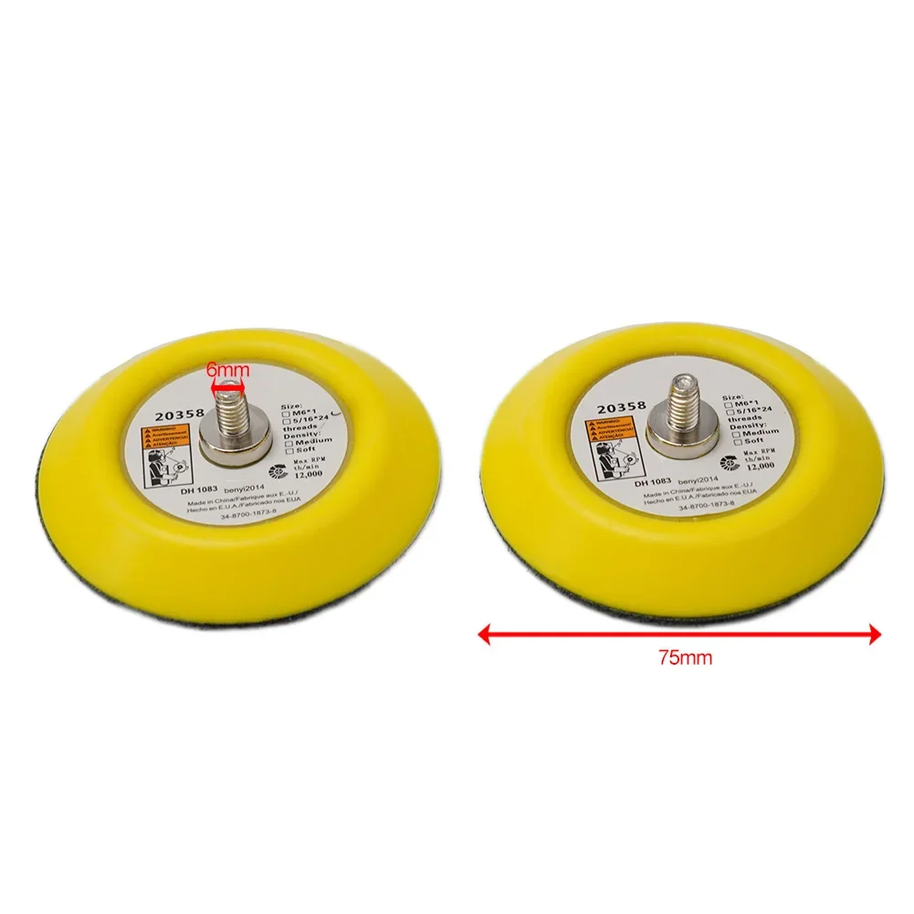 Disco de lijado de pulido, almohadillas de respaldo de 3 pulgadas y 75mm, piezas de gancho y bucle, rosca para herramientas eléctricas de lijadora de aire, 2 M6