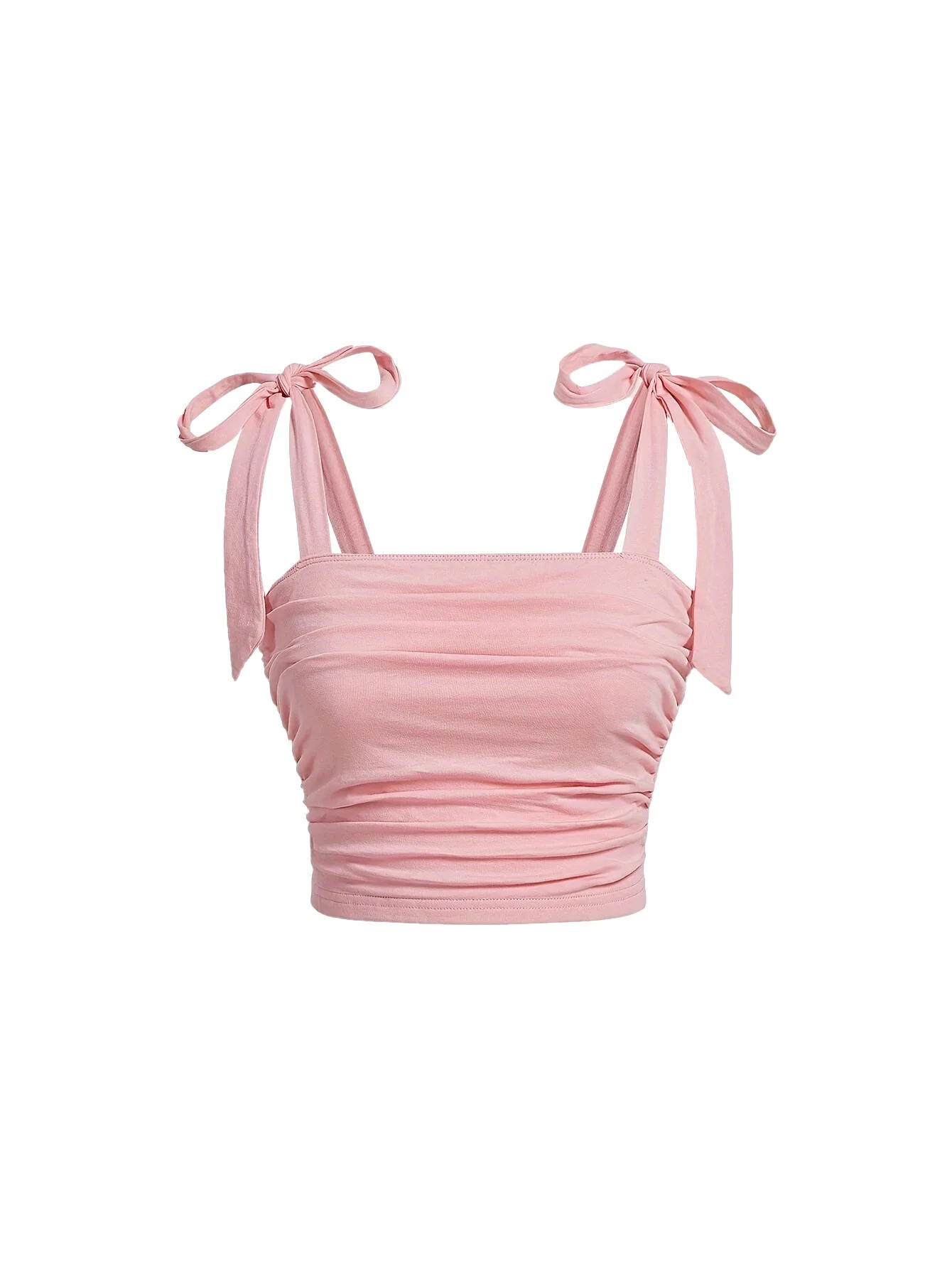 

Solid Tie Shoulder Ruched Wide Strap Slim Fit Crop Top for Women Summer 2024 Y2K Clothes Pink Backless Cami Top Streetwear