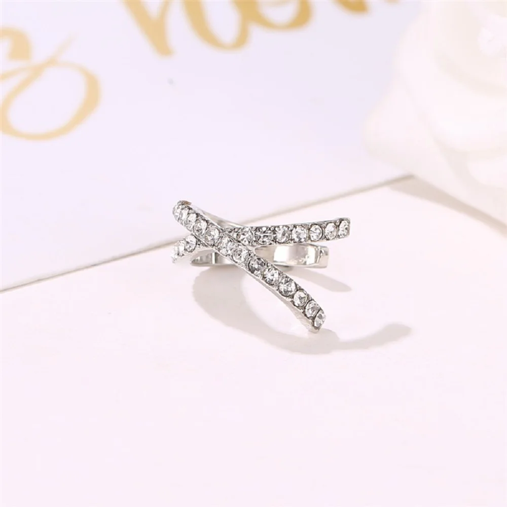 Fashion Jewelry Korean Non Pierced Geometric U-shaped Temperament Cross Clip Earrings Women Ear Cuff Crystal Ear Clips