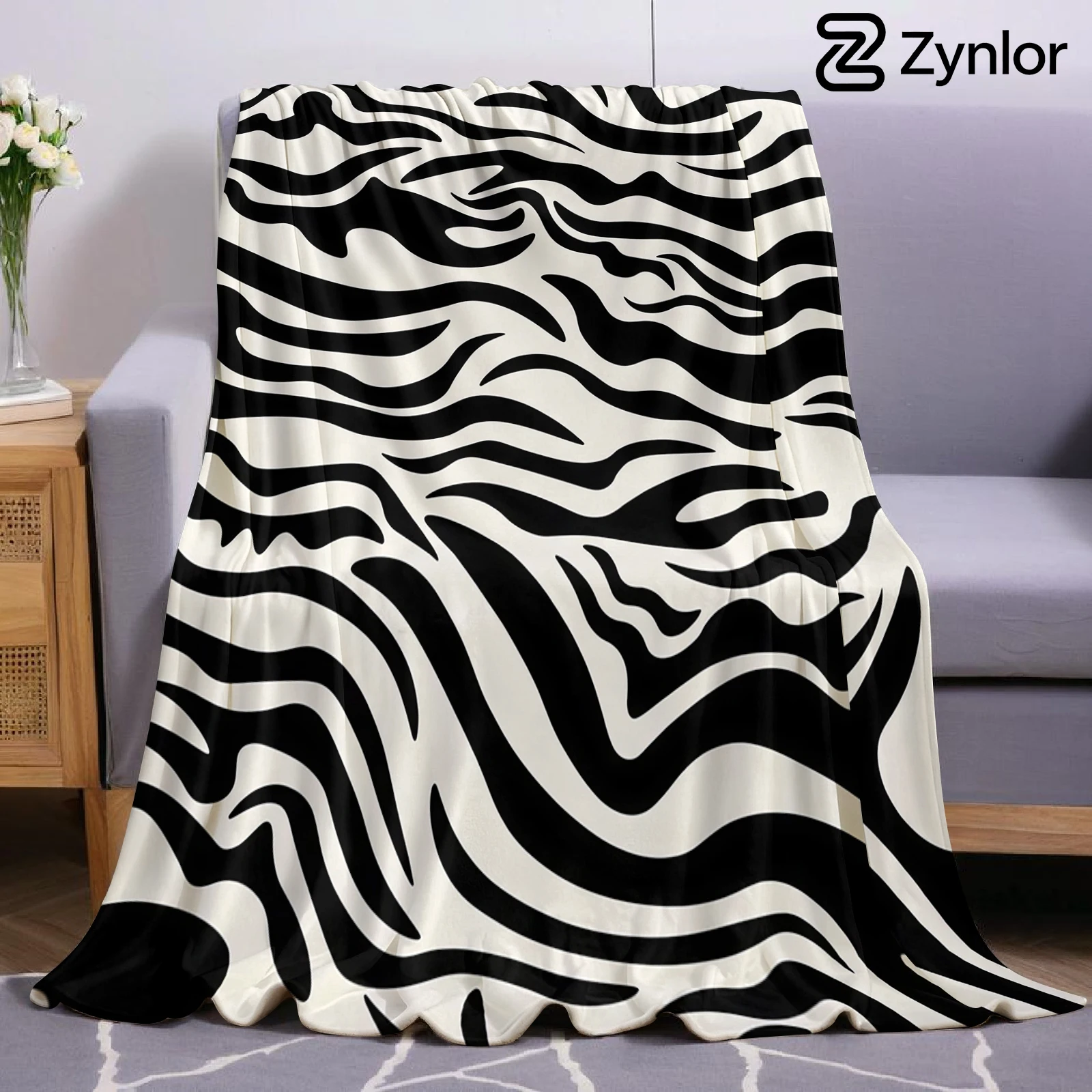 Classic Zebra Cartoon Anime Print Flannel Blanket Soft Warm Throw for Kids Bedroom Sofa Bed Christmas Office Car