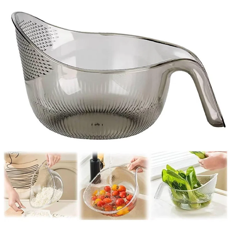 Cuenco para enjuague de arroz multifuncional, escurridor, cuchara, taza de filtro de agua, Material plástico para lavar frutas y verduras, drenaje