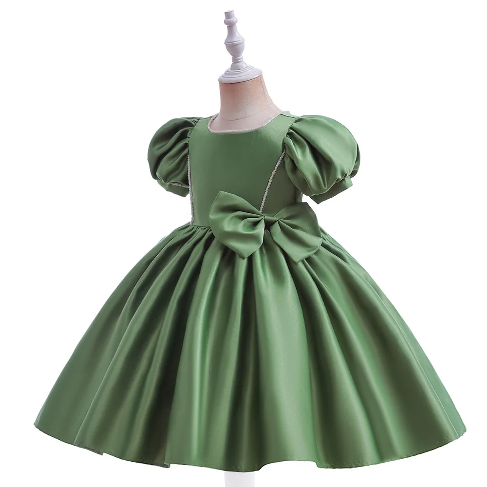 Girls Party Dresses 110cm-150cm Children Satin Dress Wedding Birthday Evening Dance Puff Sleeve Princess Vestido