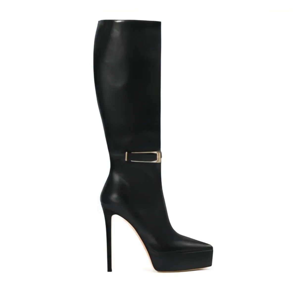 Arden Furtado Spring Pointed toe Super high heel Side zipper Knee high boots Belt buckle Modern boots Extra large size