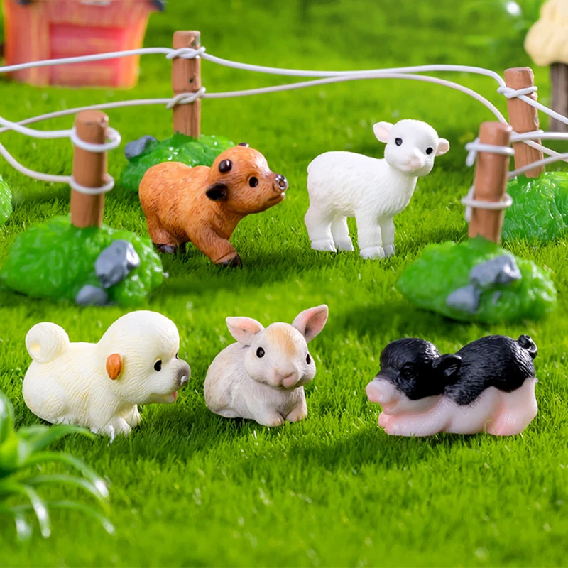 Mini Small Animal Cows Sheep Dogs Pigs Horses Rabbits Statue Micro Landscape Decoration For Car Home Desktop Ornaments