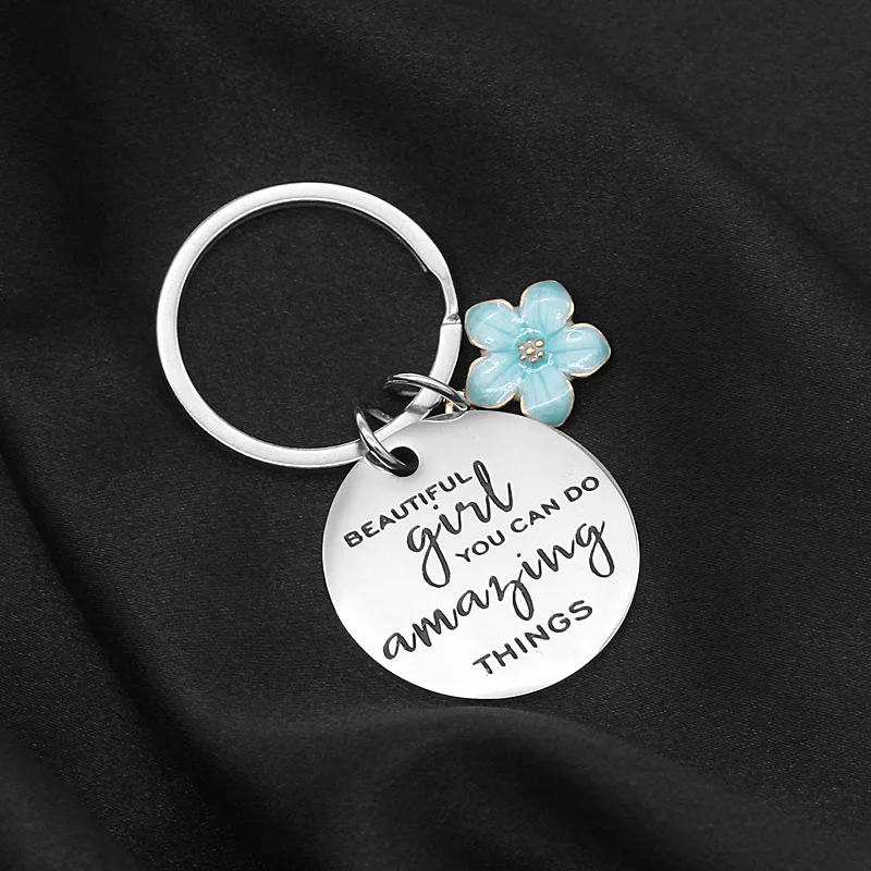 Letter KeyChain Women Beautiful Girl You Can Do Amazing Things Key Chain for Men Stainless Steel Key Ring Fashion Jewelry Gifts