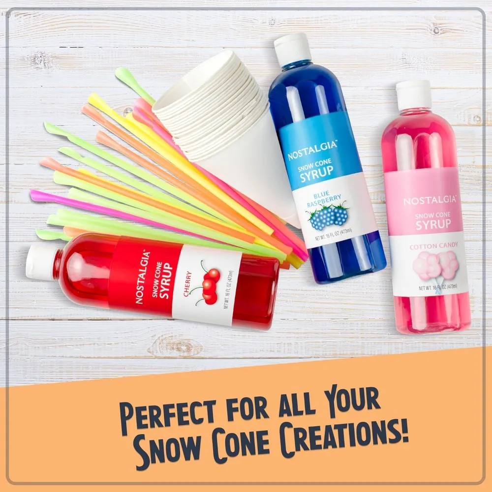 Snow Cone Shaved Ice Machine - Retro Table-Top Slushie Machine Makes 20 Icy Treats