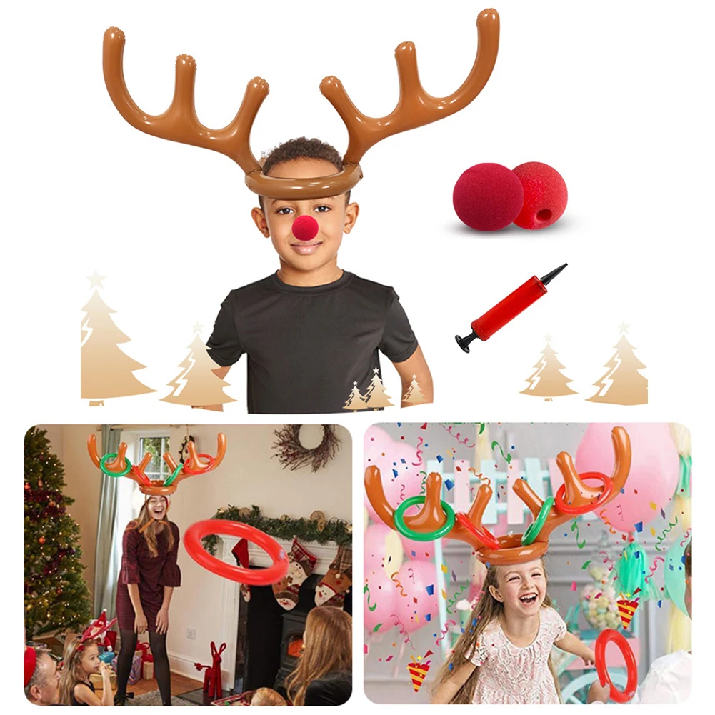 Christmas Ring Toss Game Interactive Inflatable Headband Holiday Party Entertainment Toys Gift For Children Friend Party Game