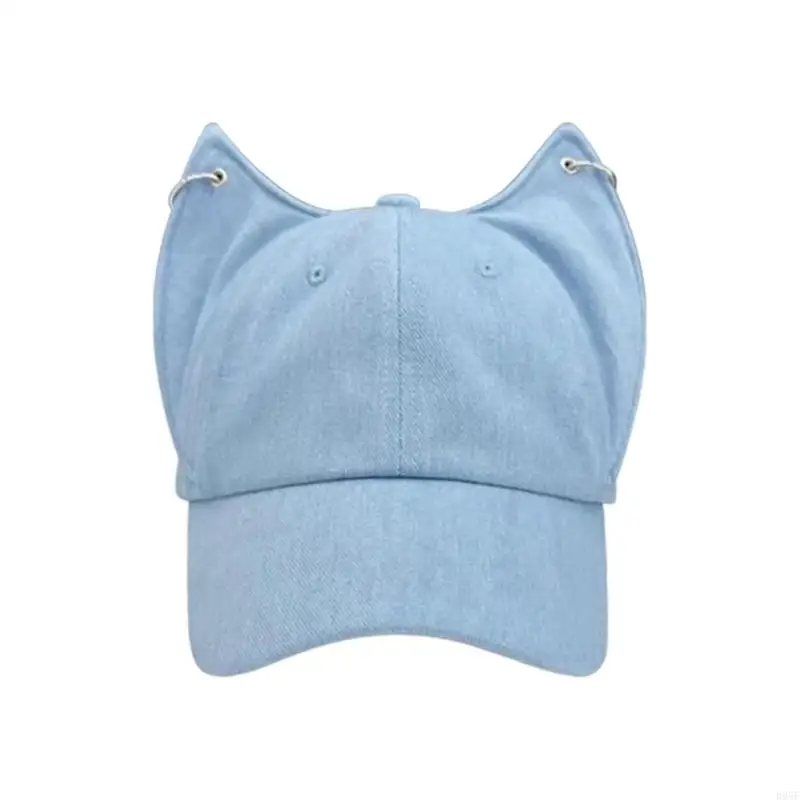 

B95F Metal Rings Dog Ear Hat Women Girl Fashionable Baseball Caps Popular Newsboys Hat