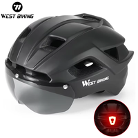 WEST BIKING Ultralight Bike Helmet With Taillight Goggle Men Women Integrated Cycling Safety Hat MTB Road Bike Motorcycle Helmet
