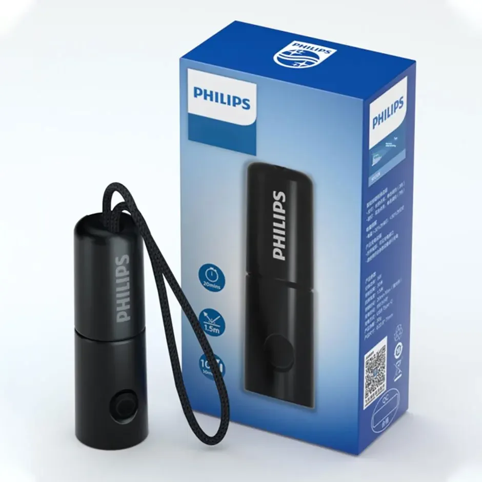 Philips 7cm Mini EDC Flashlight 300 Lumens Rechargeable LED Light with 18650 Battery Portable Outdoor Lighting for Camping