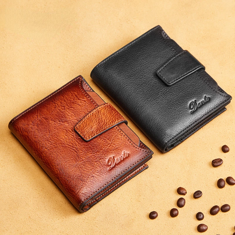 Cowhide Men's Wallet RFID Vintage Genuine Leather Zipper Wallets Card Holder Multifaction Male Purse Coin Pocket Large Capacity