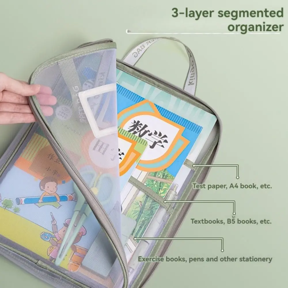 Multifunctional Mesh Zipper Pouch Thickened Large Capacity Test Paper Storage Bag Transparent with Double-Sided Label