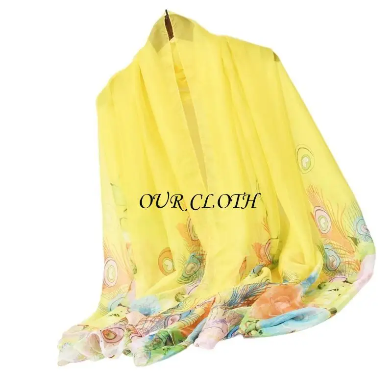 Women Long Shawl Breathable Beach Shawl Peacocks Printed Chiffons Scarf Fashion Beach Dress for Travel Y1AC