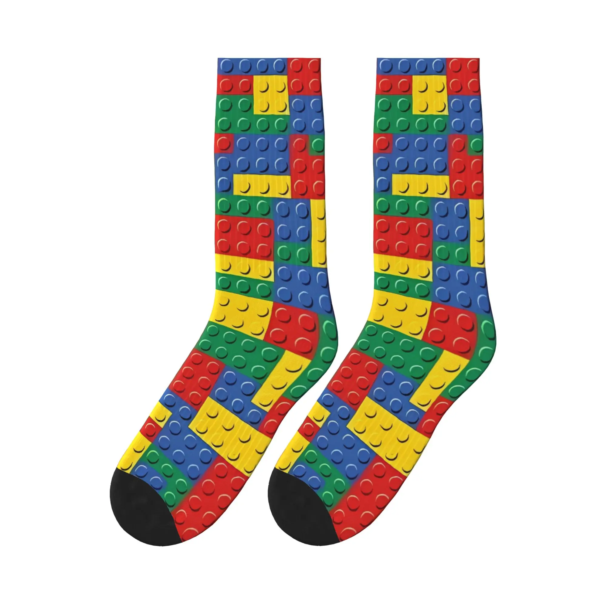Men Socks Classic Building Blocks Pattern  Stockings Anti Bacterial Quality Socks Winter Trendy Graphic Running Sports Socks