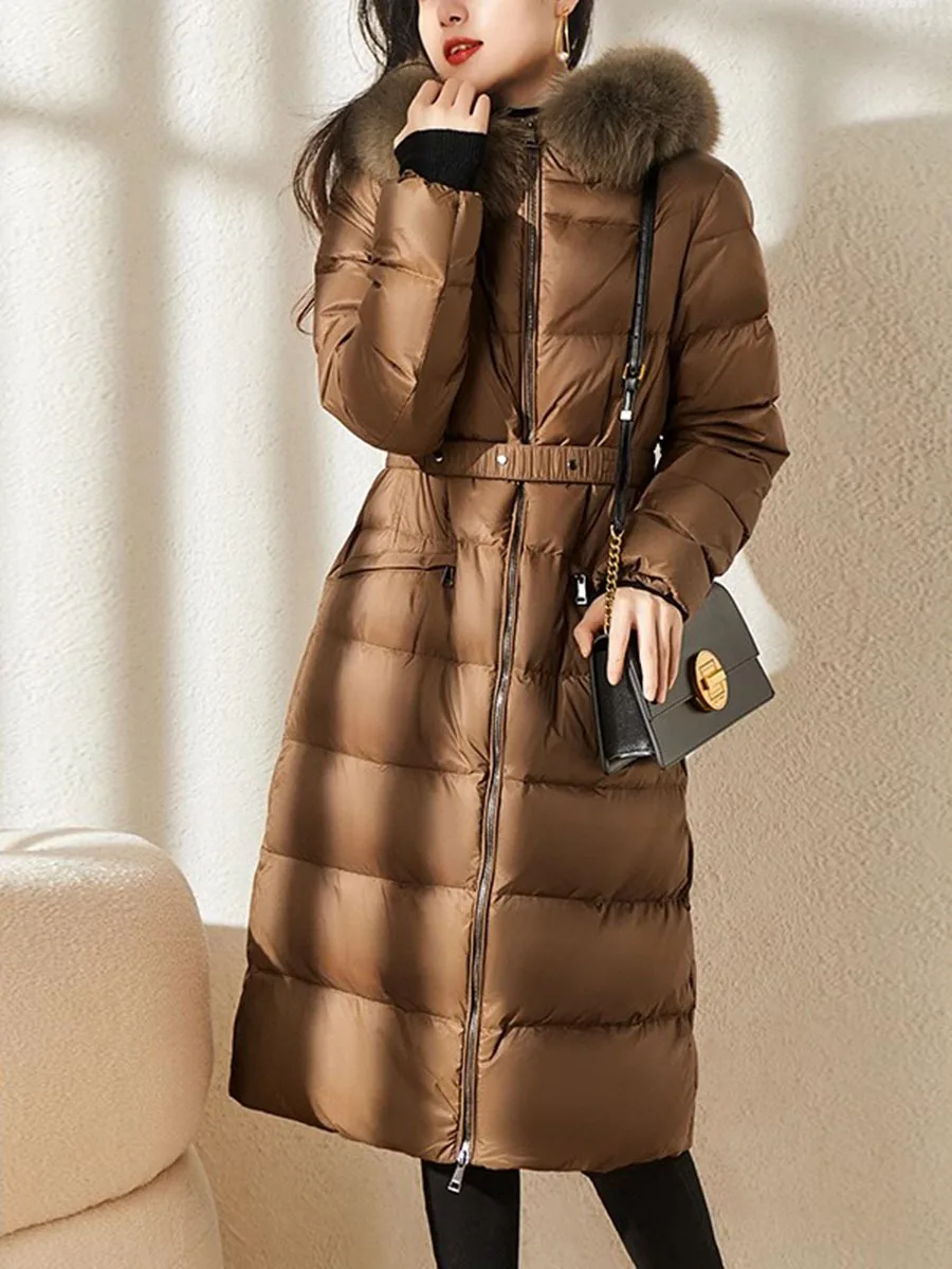 2024 New High Quality White Duck Down Jacket Big Fur Collar For Women