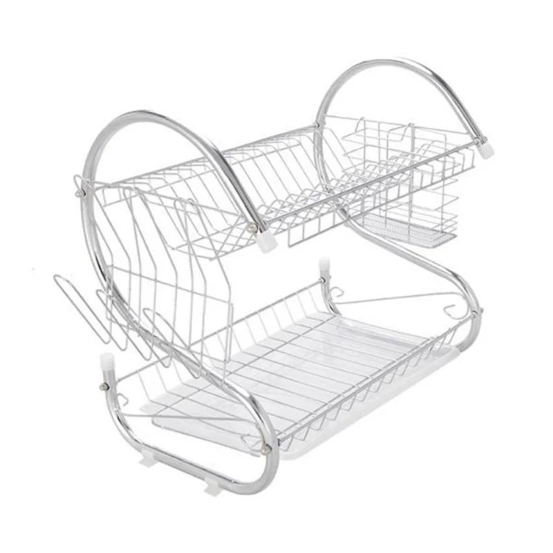 

2 Tiers S-Shaped Dish Drainer Drying Rack Home Washing Kitchen Accessories Sink Dish Drainer Drying Rack Organizer