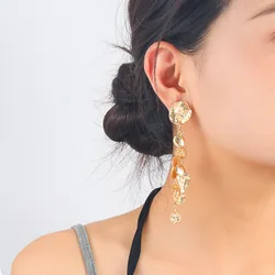 ZAA Round Metal Sheet Tassel Earrings for Women Lond Dangle Drop Earrings 2024 Trend Vintage Statement Holiday Party Gifts