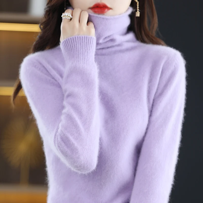 High Collar Mink Cashmere Sweater Women\'s Pullover 2023 Autumn/Winter Knitted Sweater Loose Bottom Fashion Basic Top