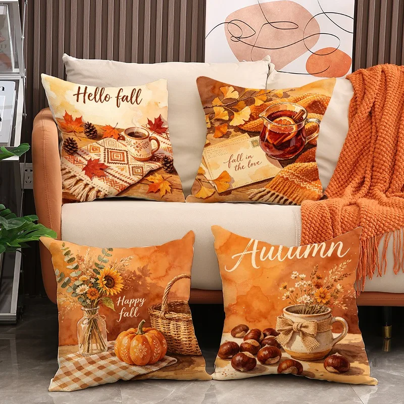 Autumn New Maple Leaf Printed Pillow Cover Thanksgiving Countryside Atmosphere Decoration Cushion Cover Sofa Pillowcase