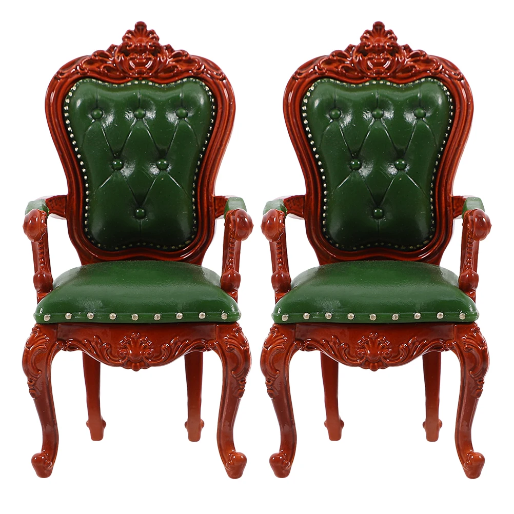 2pcs Miniature Vintage Furniture 1:12 Scale Tiny Wooden Armchair For Dollhouse Living Room Decor Miniature Chairs Simulation
