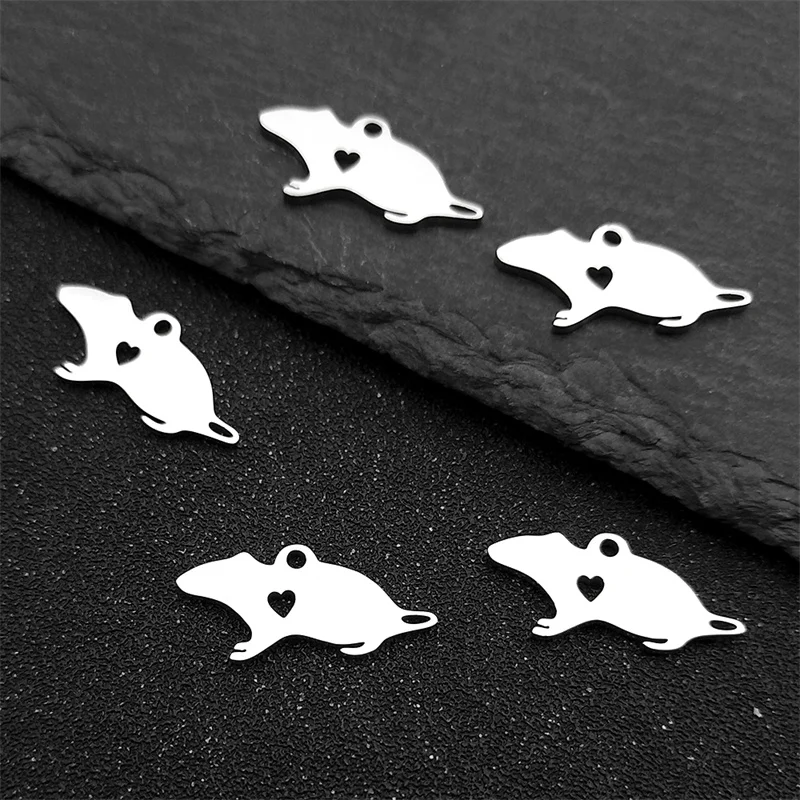5Pcs Cute Mouse Heart Pendants For Women Men Stainless Steel Silver Gold Color Pet Lover Rat Charms Jewelry Making