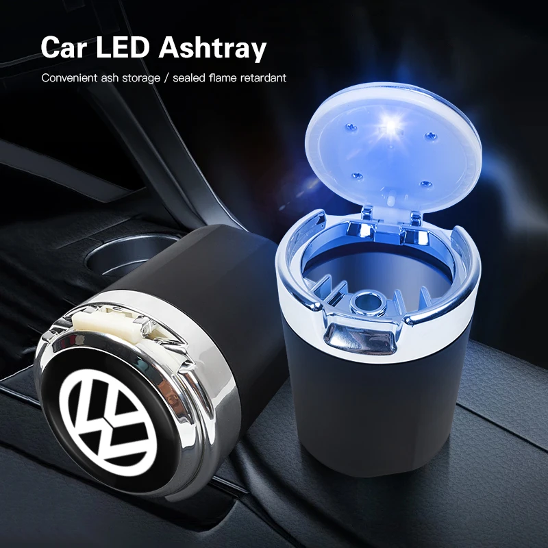 Car Interior Ashtray LED Light Portable Smoke Ashes Holder For VW GTI Polo Passat Golf Tiguan Jetta T-ROC Beetle Sharan Phaeton