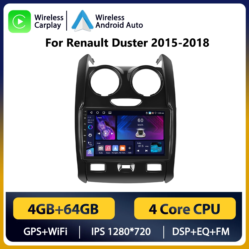 Podofo Draadloze Android Carplay Auto voor Renault Duster 2015-2018 Auto Multimedia Speler Autoradio 2Din WIFI Stereo