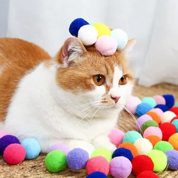 Plush Ball Shooting Gun Cat Toys Interactive Kittens Mini Pompoms Launcher Games Pet Accessories Supplies Indoor Cats Self Play 6