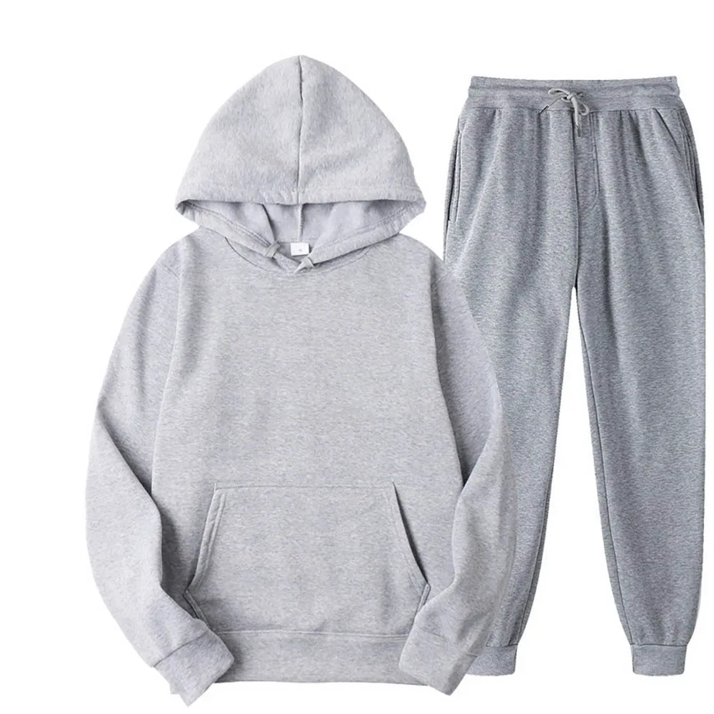 Men Tracksuit 2 Pieces Sets Hooded Sweatshirt +Drawstring Pants Male Hoodies Running Sportswear Men Women Autumn Sportwear view 3