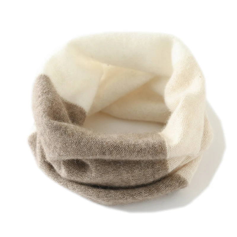 

Women's 100% pure cashmere neck cover winter warm scarf knitted fake collar color blocked pullover Ring for both men and women