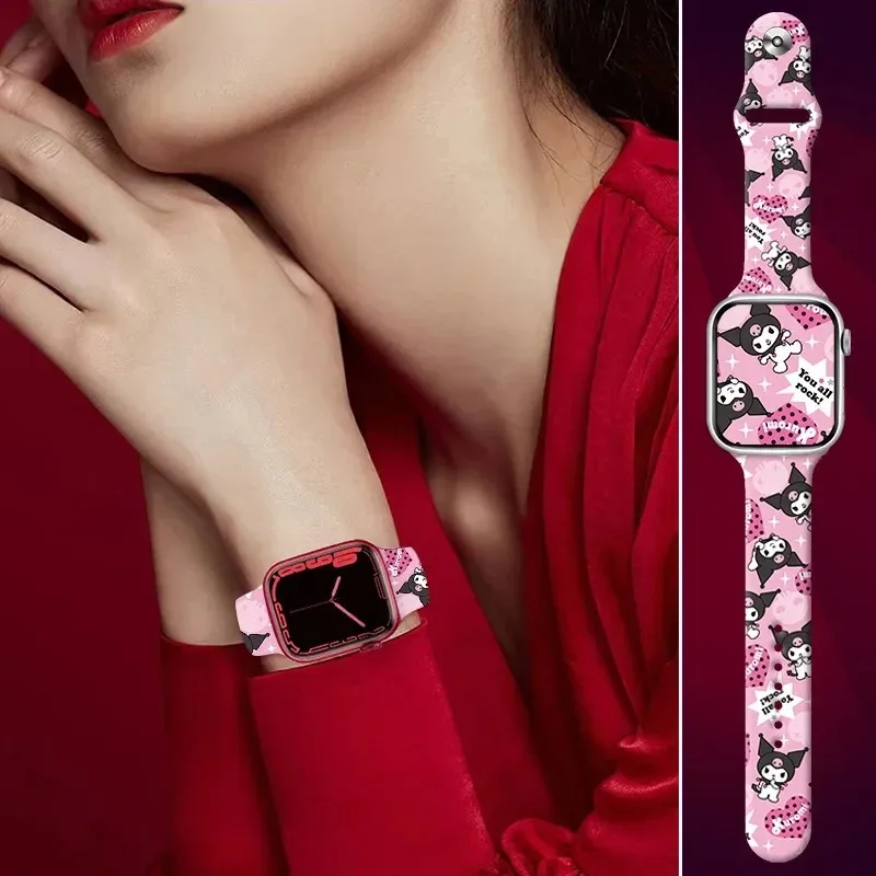 سانريو كورومي حزام سيليكون لطيف لساعة أبل ساعة أبل 8 7 6 5 SE أنيمي سوار حزام (استيك) ساعة 38/40/41/42/44/45/49 مللي متر هدايا #6