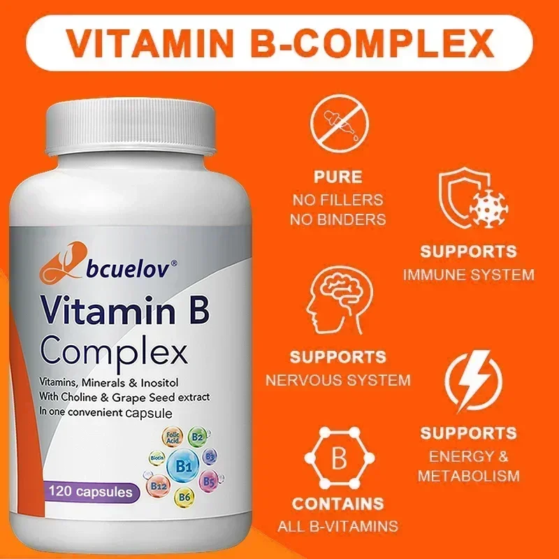 Vitamin B Complex with Folic Acid, 8-Element Nutrition - Supports Heart Health, Immune System, Strengthens - Vegan