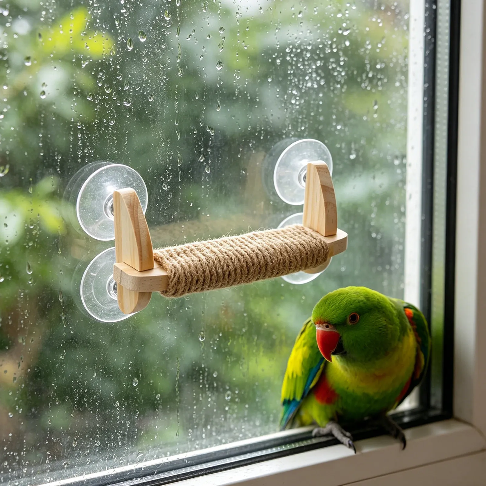 Parrot Perch Stand Suction Cup Bird Perch for Windows Tiles Natural Wood Training Platform for Cockatiels Parakeets Macaws