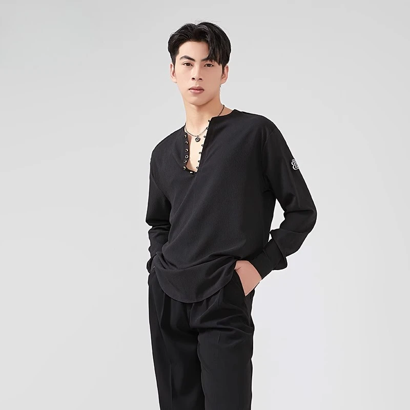 

Мужской костюм для латинских бальных танцев по индивидуальному заказу, футболка с v-образным вырезом для профессиональных соревнований, тренировочный костюм для выступлений