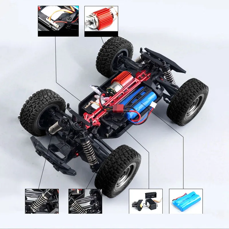 RC samochód 2.4G wysokiej prędkości szczotka węglowa Metal elektryczny Off Road Wrangler LED 1/16 4WD pilot Drift Racing 4CH Buggy dla zabawki