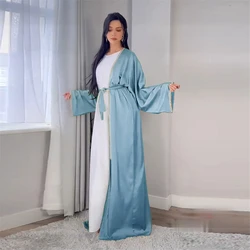 Open Abaya Arabische Lange Jurk Vrouwen Glanzend Satijn Diamanten Eid Ramadan Moslim Afrikaanse Jurken Islam Kalkoen Bescheiden Outfit Abaya