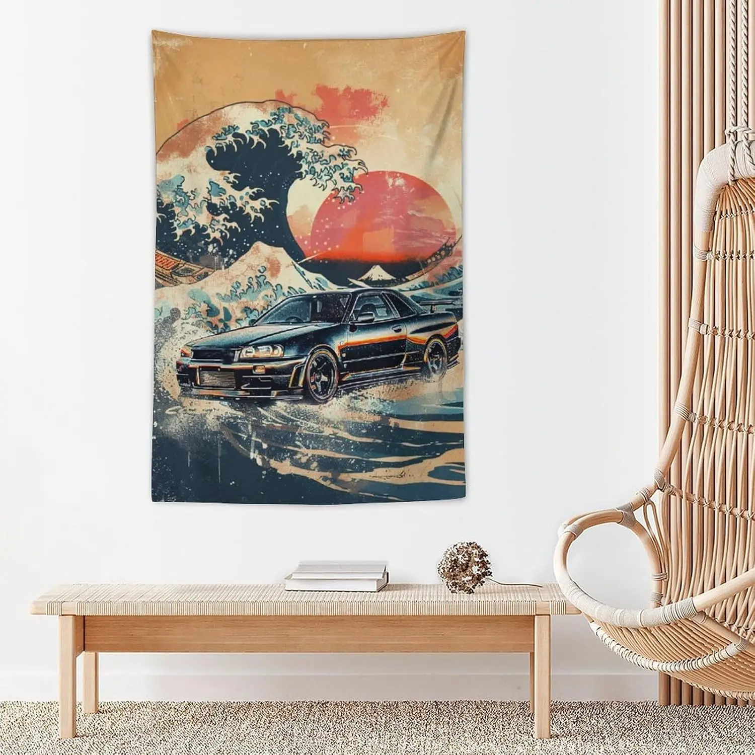 سيارة نسيج بارد الرياضة سيارة جدار الفن اليابانية موجات كبيرة جدار ديكور الرجعية ديكور غرفة السيارة للرجل الكهف المرآب مكتب غرفة نوم #5