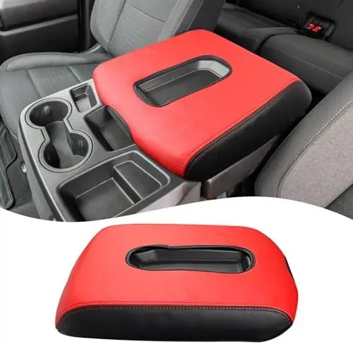 

Leather Armrest Cover for Chevy Silverado & GMC Sierra 2019-2025 – Black & Red, Jump Seat Console Fit