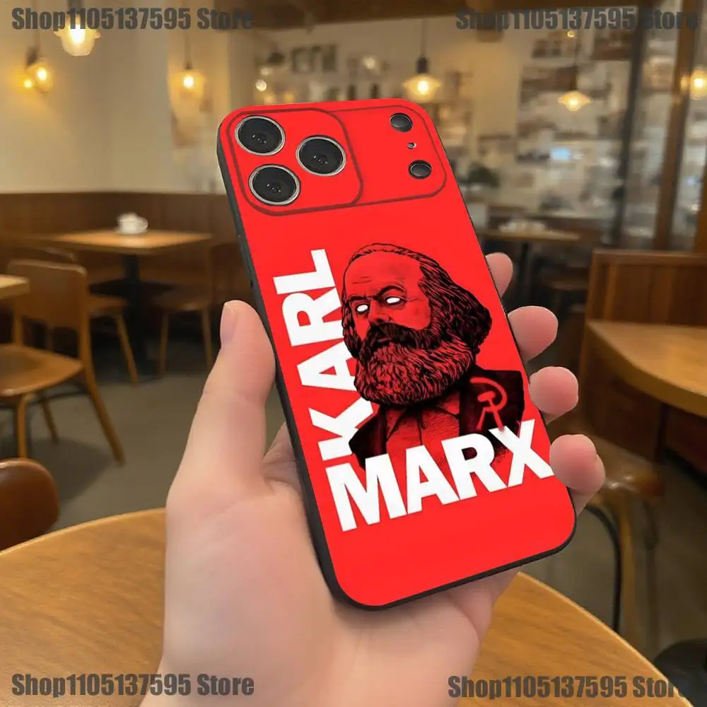 حافظة هاتف كارل ماركس لهاتف آيفون 17,16,15,14,13,12,11,Pro,XS,Max,XR,Plus,E,SE4,غطاء ناعم أسود صغير