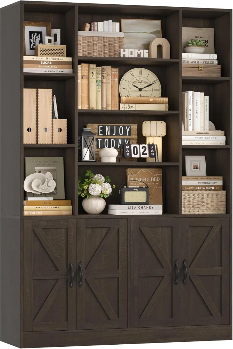 

Высокая книжная полка и книжный шкаф высотой 75 дюймов, книжная полка со шкафом для хранения, книжный шкаф шириной 47 дюймов с 4 дверцами, стоячие полки для витрины