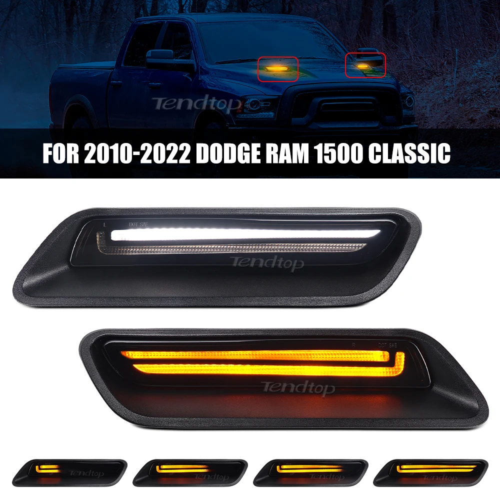 2PC LED sprot hood Light decorative grille For Dodge RAM 1500 2010-2018 2019-2022  white DRL Dynamic amber turn signal light