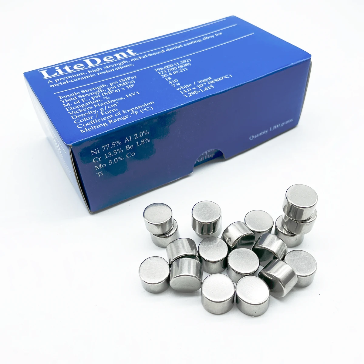 Litedent 1000G Nikkel Chroom Tandheelkundige Legering Ni Cr Met Beryllium Metalen Voor Casting Dental Kroon