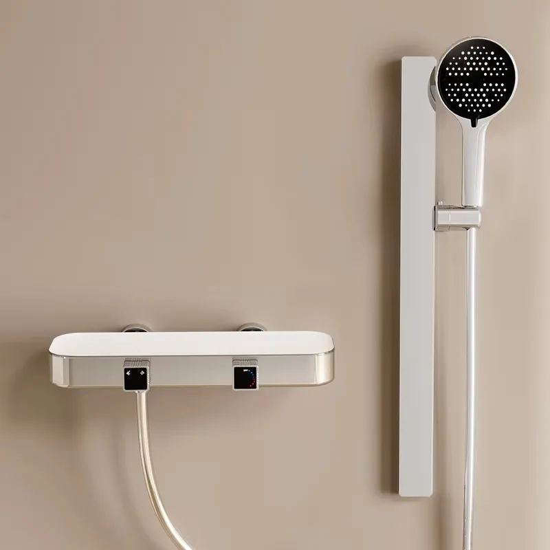 

High End Bathroom Faucet Brushed Modern Design Wall Mounted Sensor Activated Rainfall Thermostatic Shower System Hotels Villas
